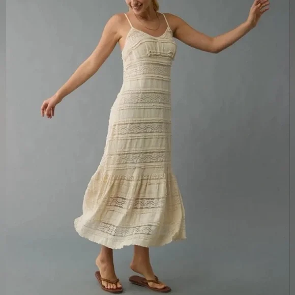 American Eagle Tiered Stretch Lace Midi - Picture 1 of 9